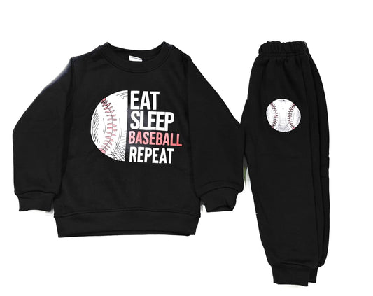 Eat-Sleep-Baseball-Repeat Printed Sweatshirt Tracksuit For Kids